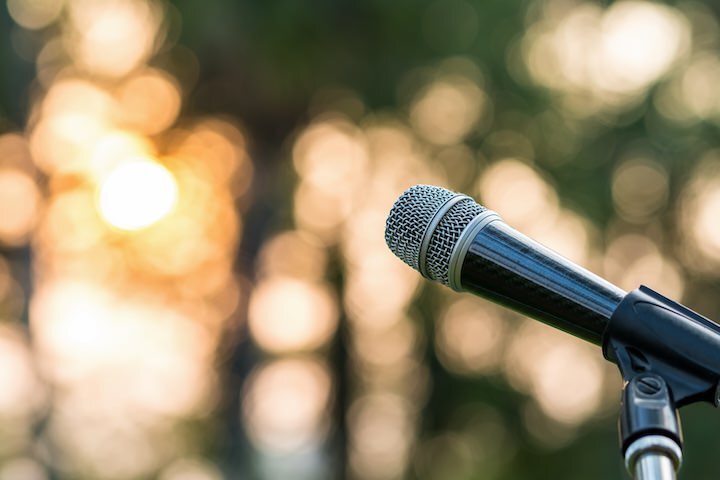 Microphone on the stage over the abstract blurred 2024 02 23 05 04 15 utc